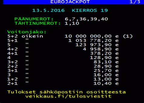 Eurojackpot tulokset .